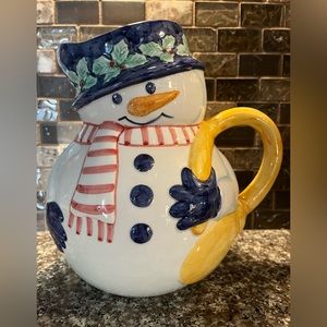 Ceramic Hand 🖐️ Painted Snowman Christmas 🎄 Pitcher